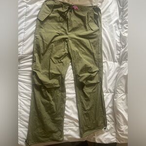 Khaki cargo parachute pants